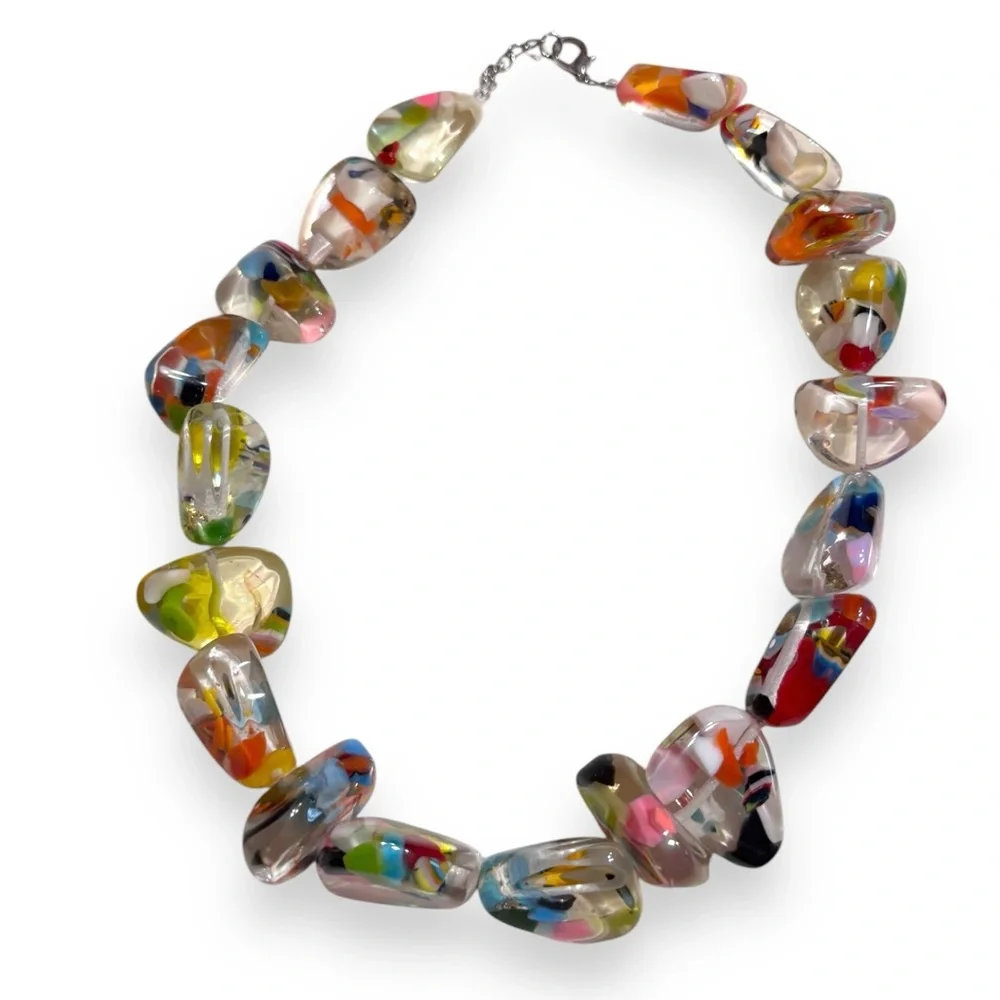 JACKIE BRAZIL “Diamonds” Cascade Flintstone Bone Resin  Necklace - Picture 2 of 4